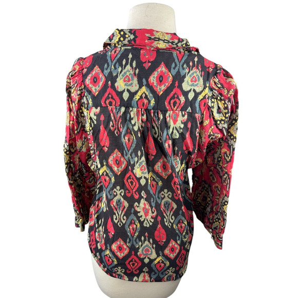 Anthropologie Forever That Girl Ikat Paisley Contrast Print Top Button Blouse XS - Picture 12 of 16